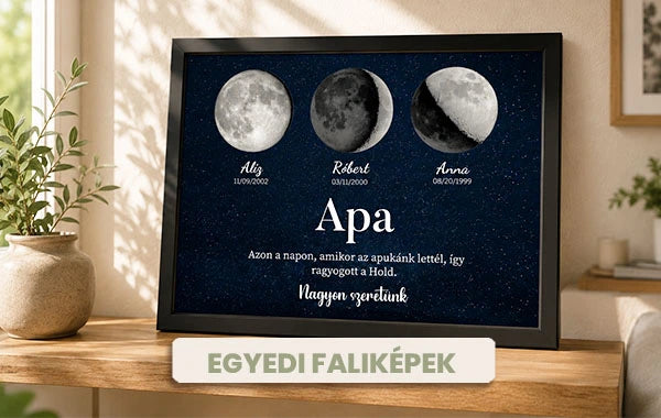 Egyedi apák napi ajándékötlet egyedi fényképes faliképek keretben.