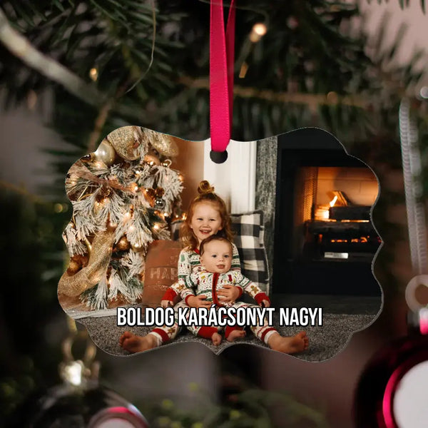 Egyedi fényképes karácsonyi hosszúkás dísz