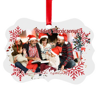 Egyedi mintás hosszúkás karácsonyfadísz szerkeszthető felirattal