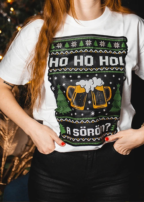 egyedi karácsonyi póló ho ho ho hol a söröm felirattal