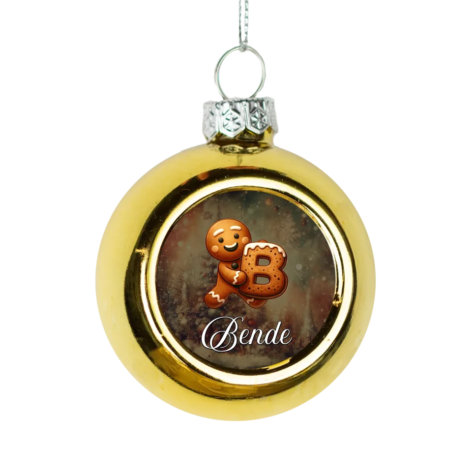 Karácsonyi arany gömbdísz egyedi névvel és kezdőbetűvel