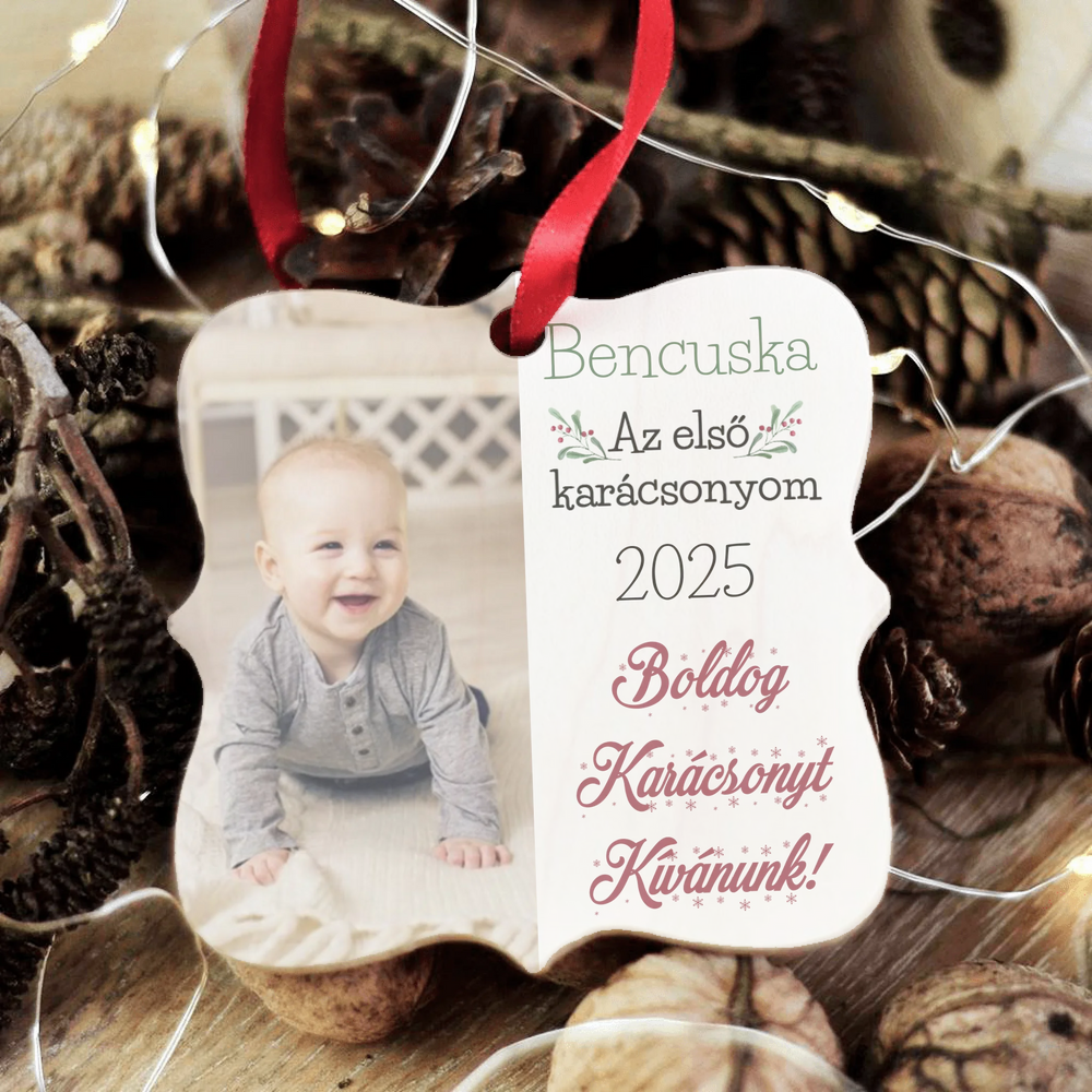 Első karácsonyom - ajándék karácsonyfadísz egyedi fényképpel