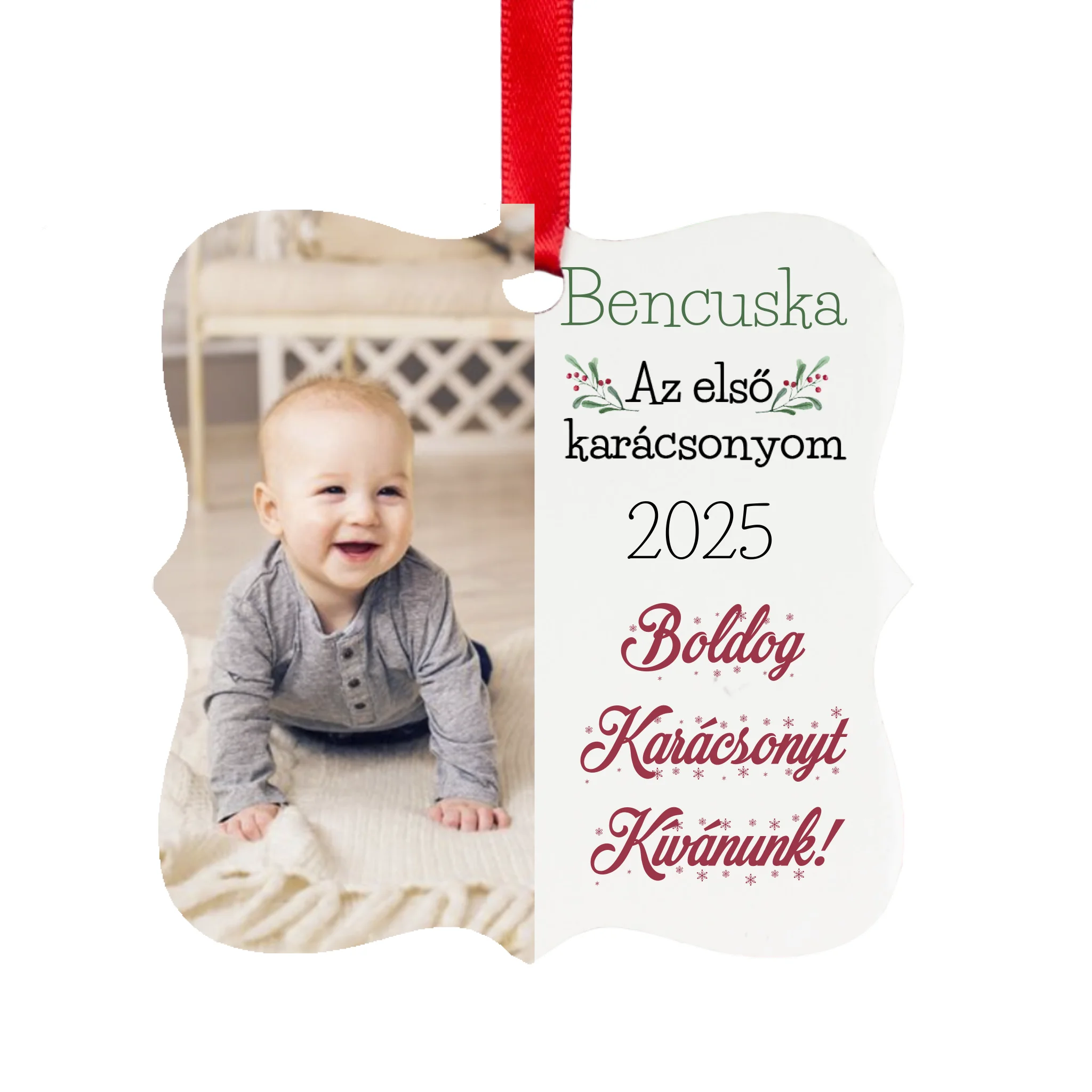 Első karácsonyom - ajándék karácsonyfadísz egyedi fényképpel