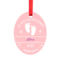 Az első karácsonyom - feliratos ovális karácsonyfadísz lányoknak egyedi névvel