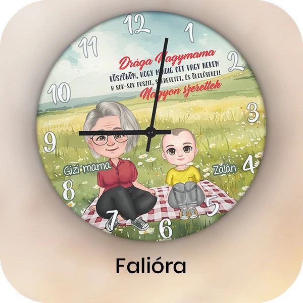 személyre szabható, cuki karakteres üveg falióra