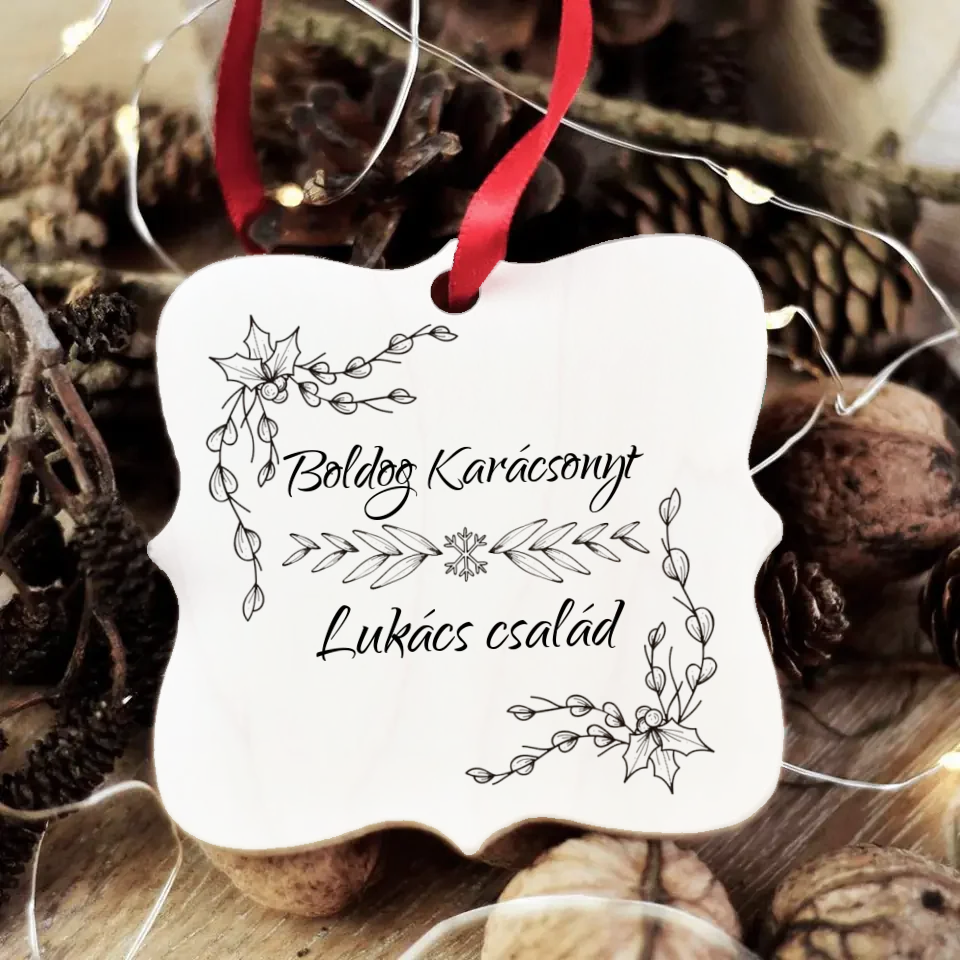 Személyre szabható feliratos négyzetes karácsonyfadísz