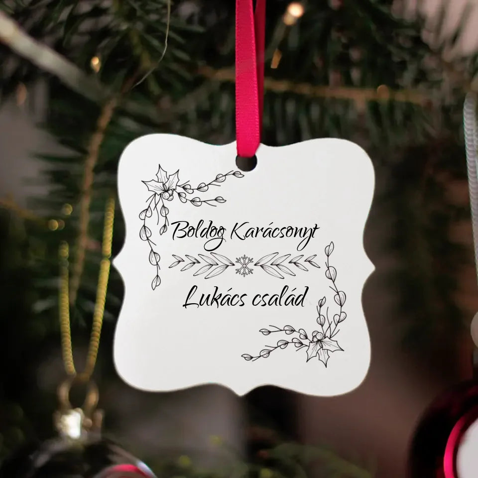 Személyre szabható feliratos négyzetes karácsonyfadísz