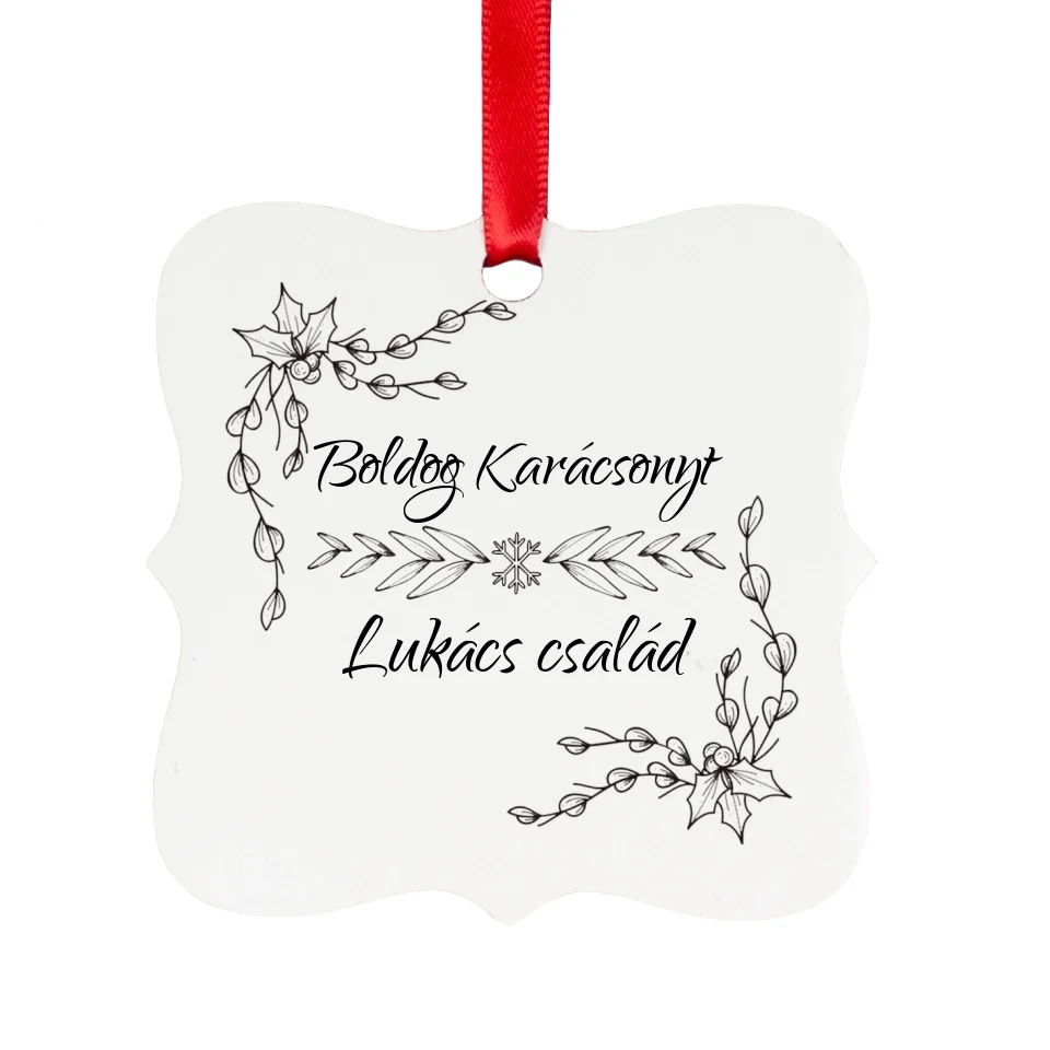 Személyre szabható feliratos négyzetes karácsonyfadísz