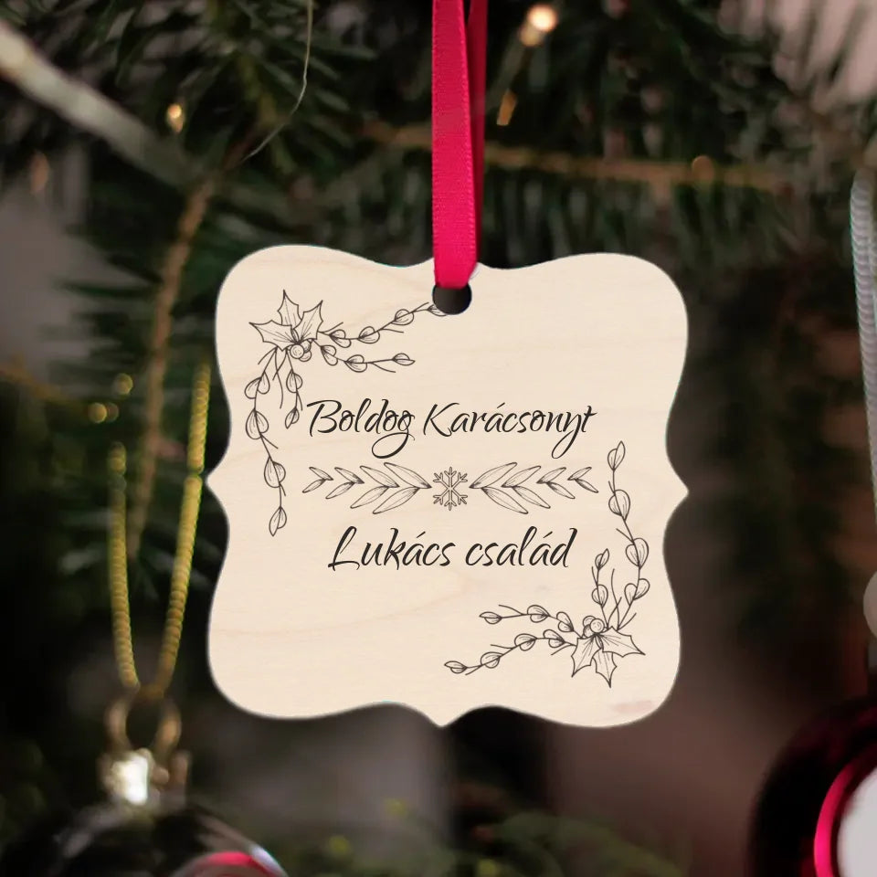 Személyre szabható feliratos négyzetes karácsonyfadísz