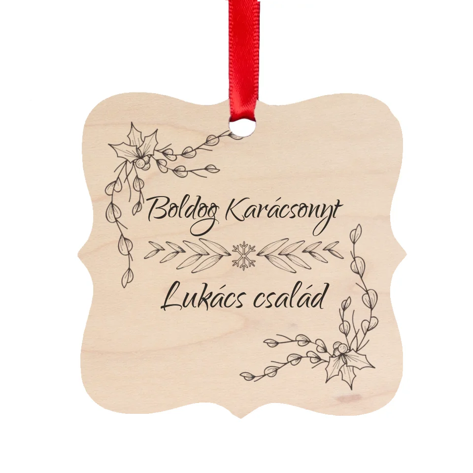 Személyre szabható feliratos négyzetes karácsonyfadísz