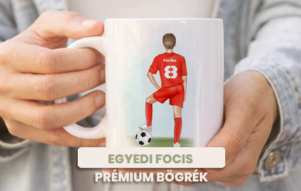 egyedi focis bögre fehér prémium bögrén