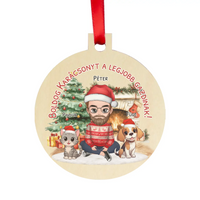 Egyedi karácsonyfadísz gazdiknak - fiús mintával kutyával és macskával