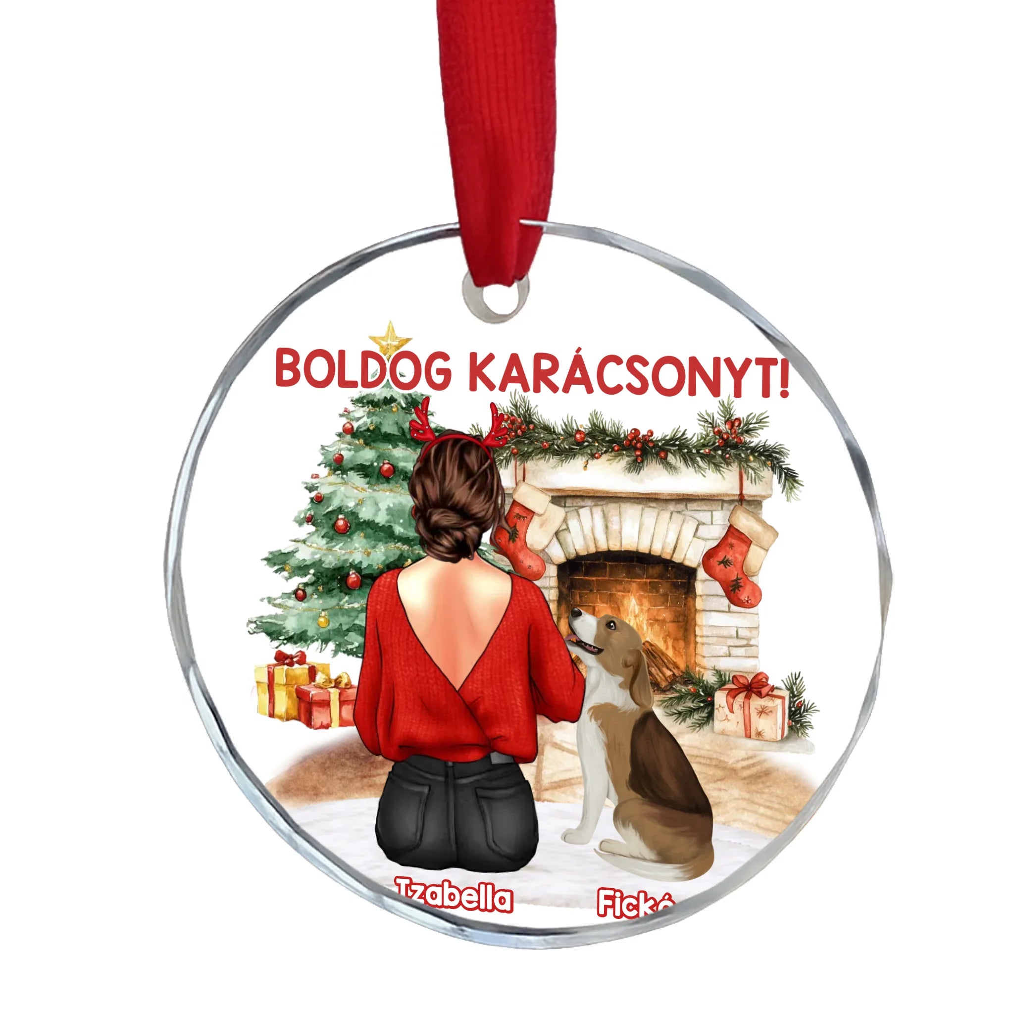 Kutyás karácsonyi üvegdísz - egyedi karácsonyi ajándék gazdiknak