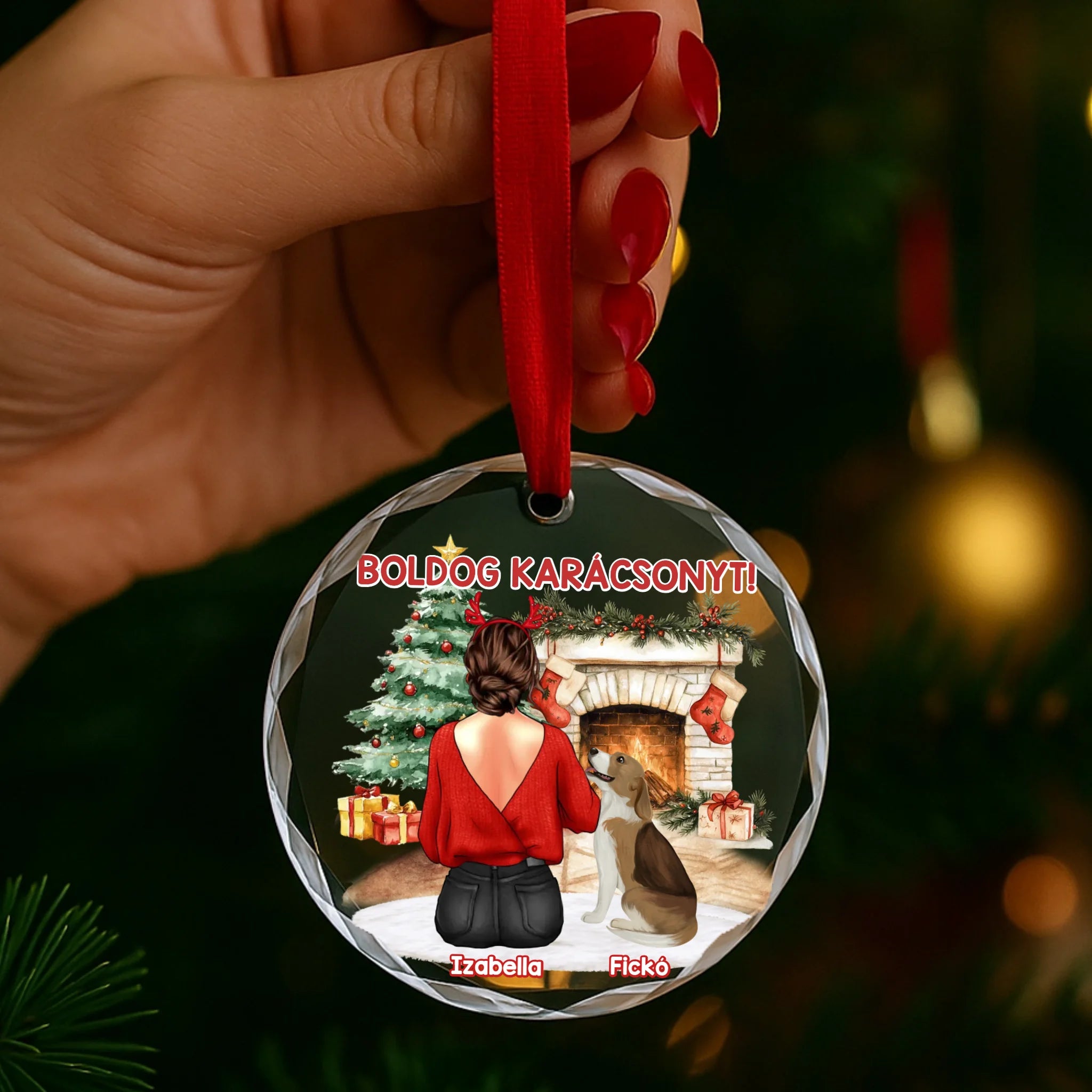 Kutyás karácsonyi üvegdísz - egyedi karácsonyi ajándék gazdiknak