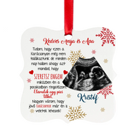 Ajándék négyzetes karácsonyfadísz ultrahang fotóval és szerkeszthető felirattal