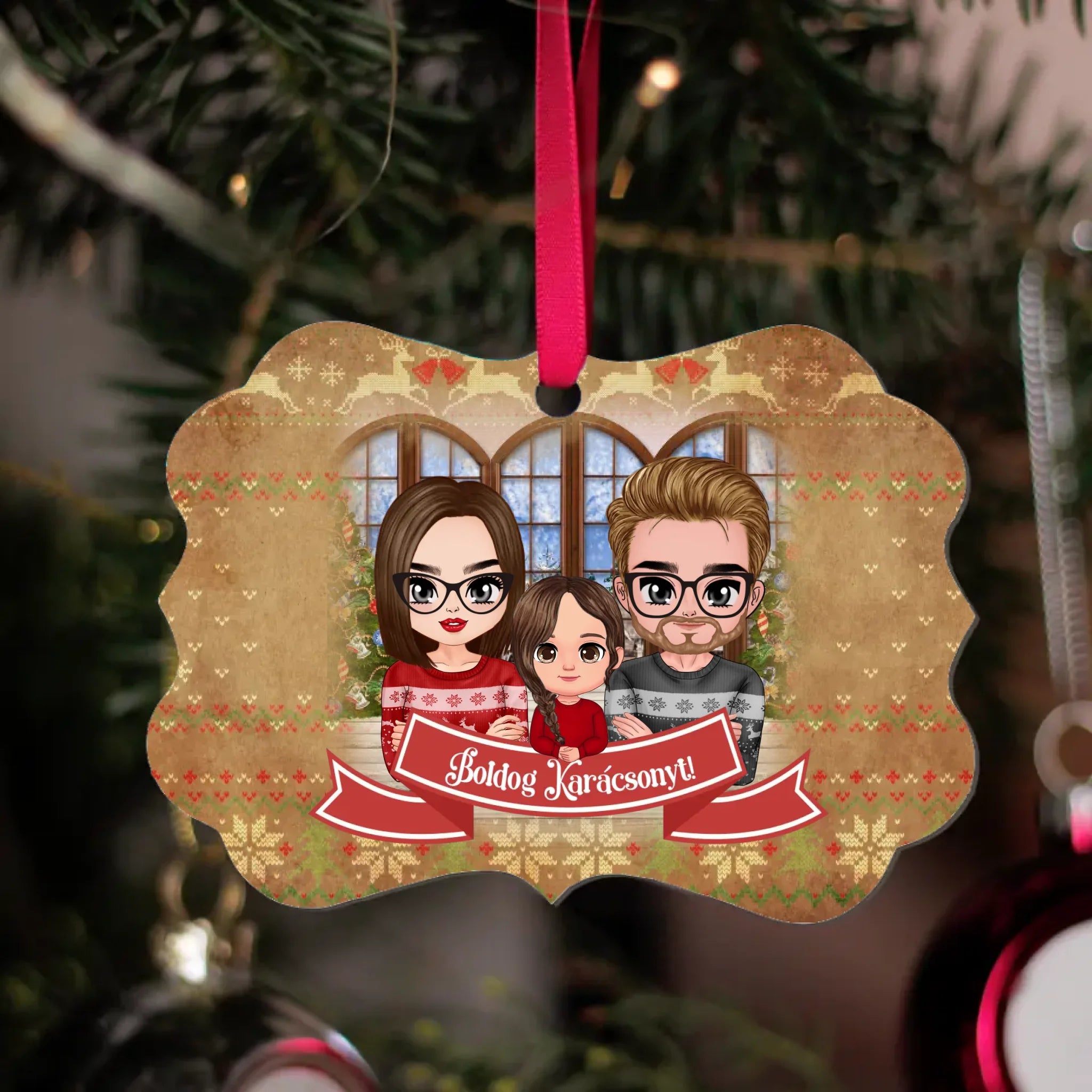 Karácsonyi Chibi család hosszúkás dísz