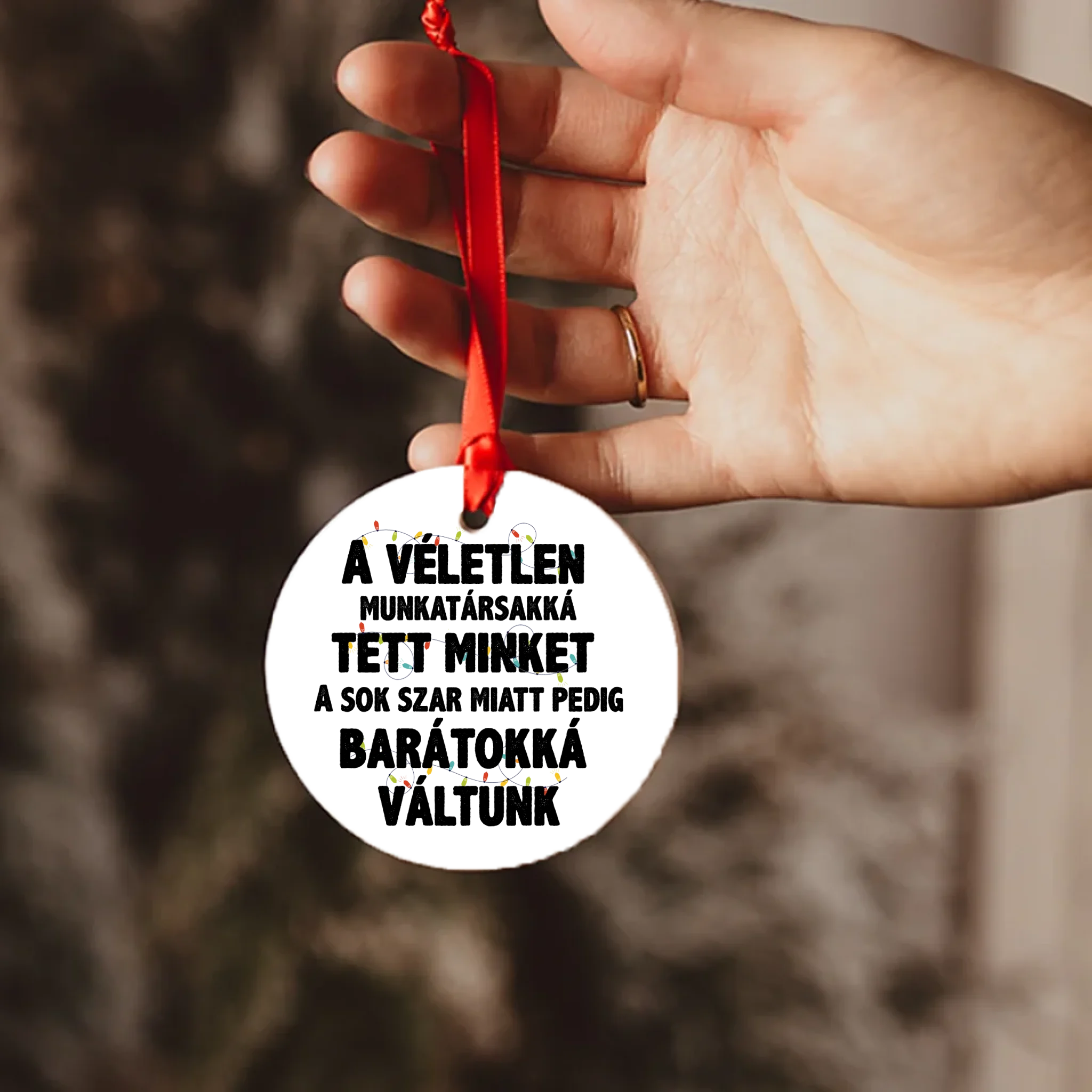 Karácsonyi ajándék - feliratos kerámia dísz munkatársaknak