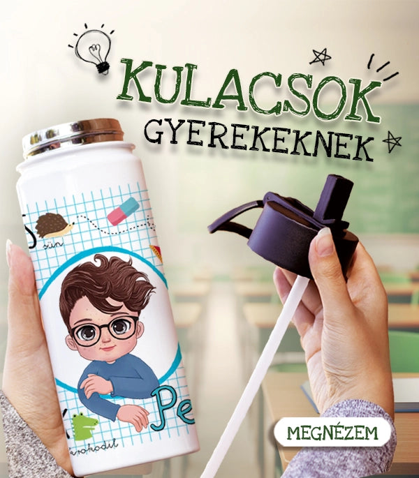 Egyedi neves kulacsok - egyedi ajándék gyerekeknek névvel, szerkeszthető mintával. 