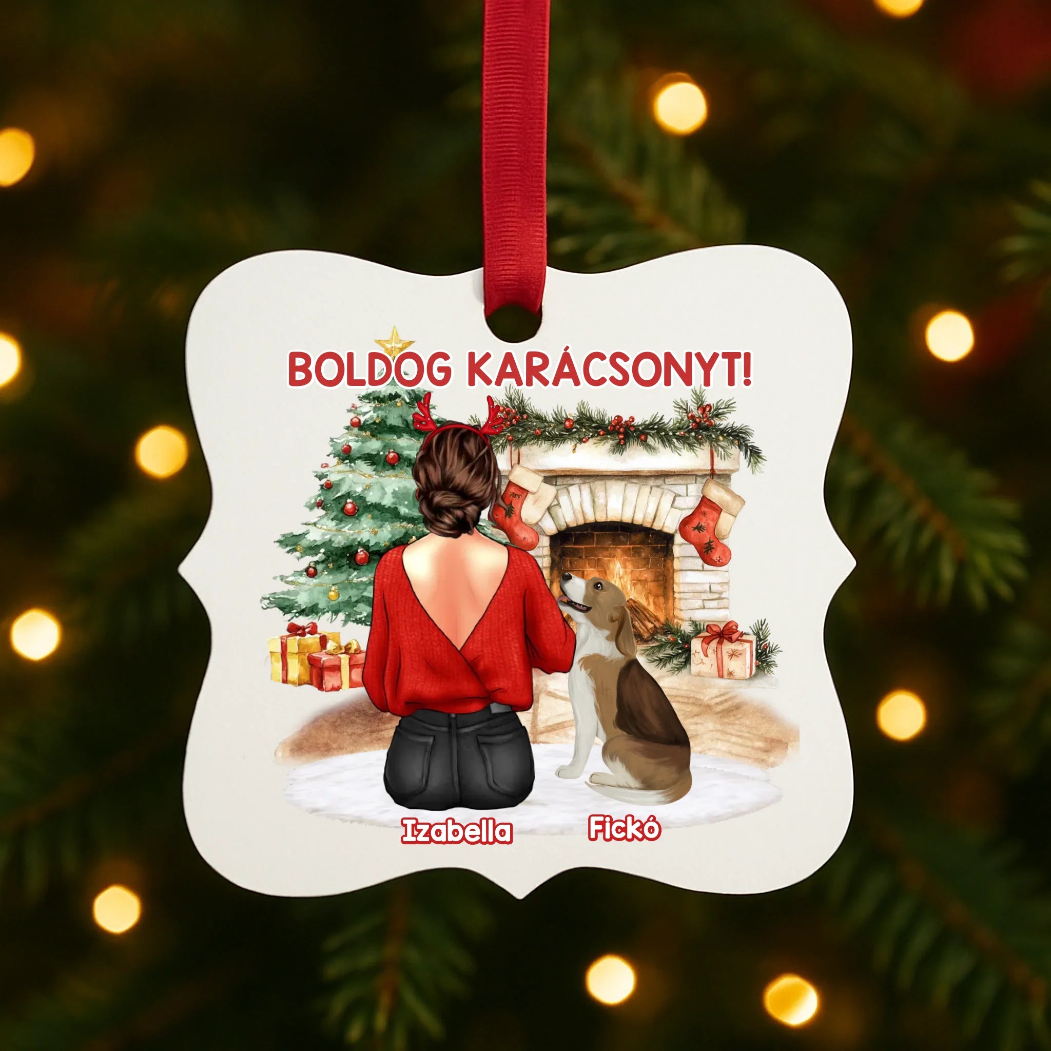 Kutya mintás karácsonyfadísz fehér alapon