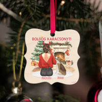 Kutya mintás karácsonyfadísz fa alapon