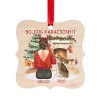 Kutya mintás karácsonyfadísz fa alapon