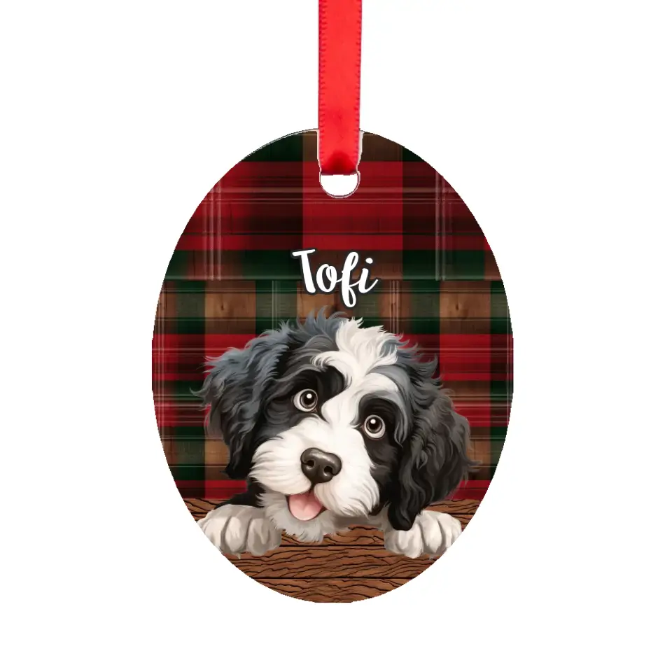 Ovális egyedi karácsonyfadísz kutyával