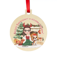 Egyedi karácsonyfadísz gazdiknak - lányos mintával akár 3 kutyával