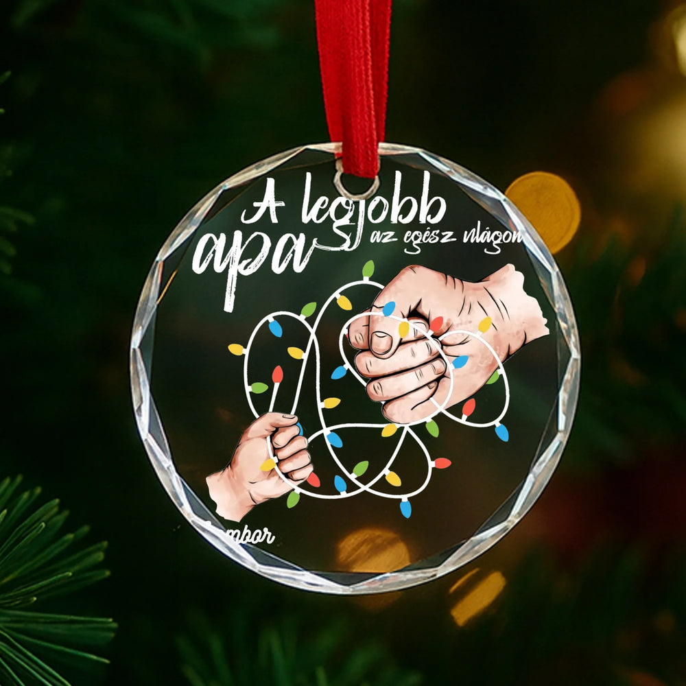 A legjobb apa üveg karácsonyfa dísz egyedi névvel