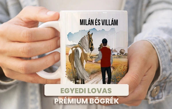 egyedi lovas bögre fehér prémium bögrén