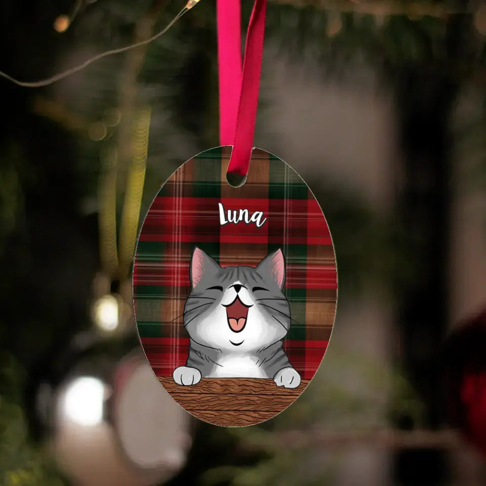 Ovális egyedi karácsonyfadísz cicával