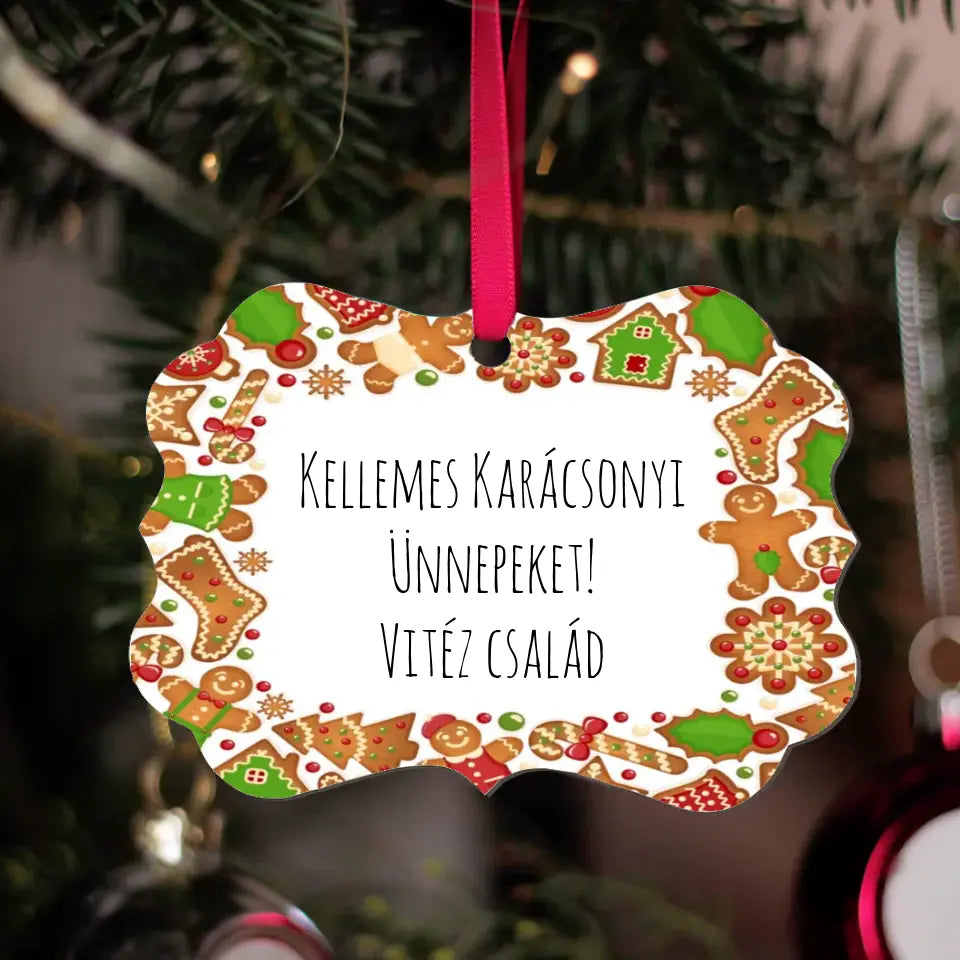 Karácsonyi mézeskalácsos hosszúkás dísz névvel