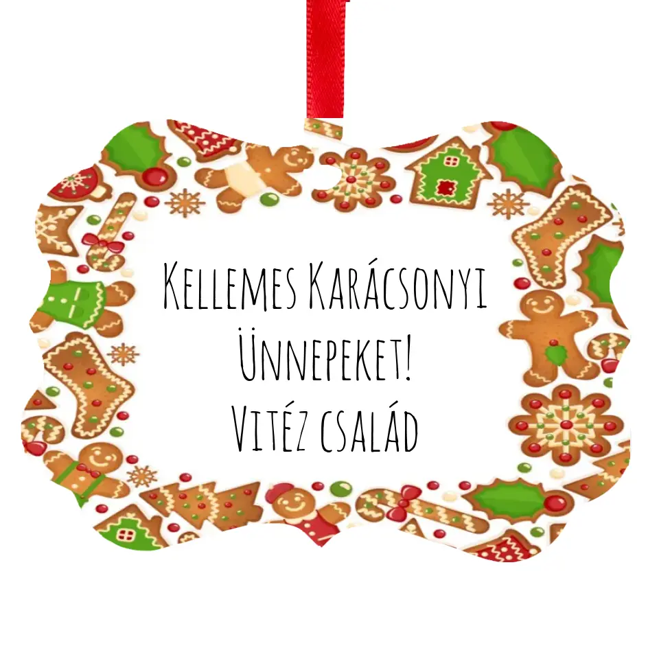 Karácsonyi mézeskalácsos hosszúkás dísz névvel