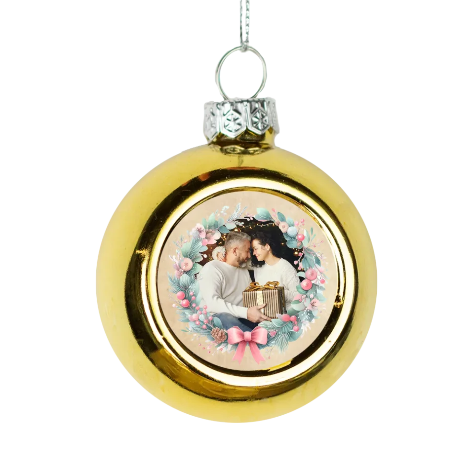 Arany gömbdísz saját fényképpel