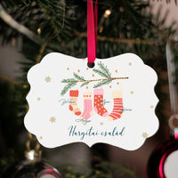 Egyedi neves karácsonyi zokni mintás hosszúkás karácsonyfadísz