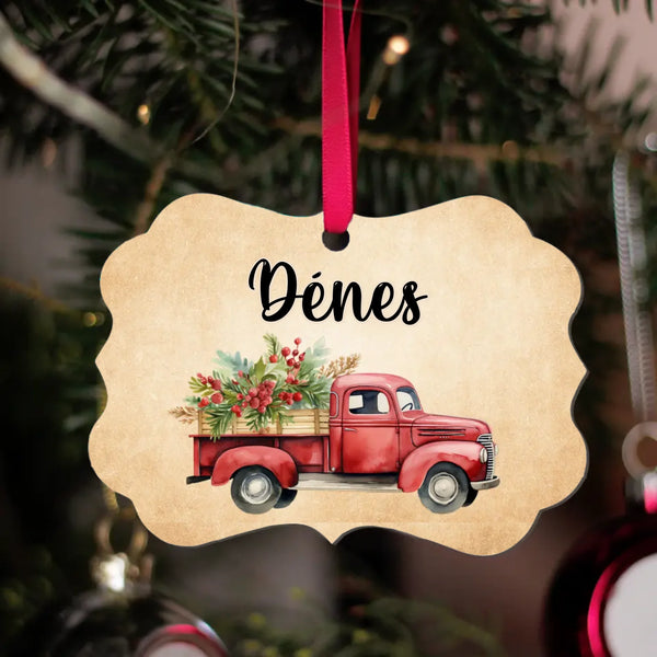 Karácsonyi autós hosszúkás dísz névvel