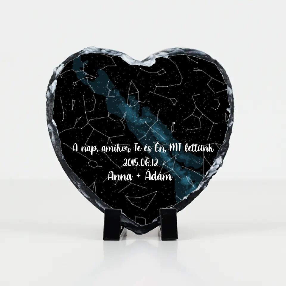 Csillagtérképes szív alakú gránit kép - Bogreguru