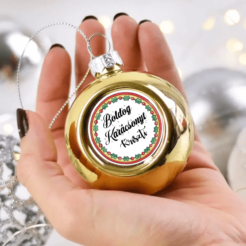 Karácsonyi gömbdísz egyedi névvel arany - Bogreguru