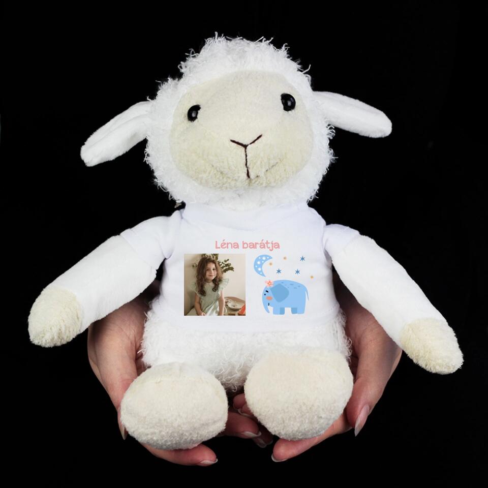 Plüss bárány fényképes pólóban állatos figurával - Bogreguru