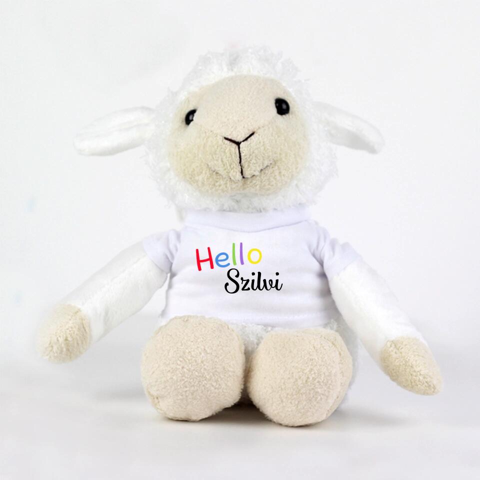 Plüss bárány Hello feliratos pólóban - Bogreguru